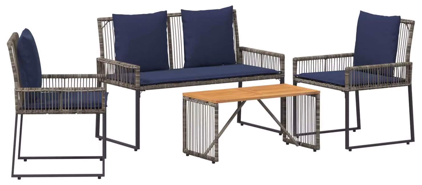 Set di Mobili da Esterno 9 pcs Grigio e Blu Navy polyrattan