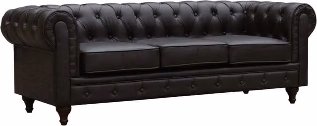 Divano fisso Chesterfield "Aliza" - 204 x 80 x 58 cm - 3 posti- Marrone