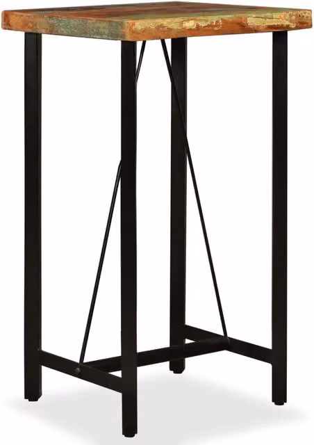 Set da Bar 3 pz Legno Massello di Recupero Vera Pelle e Tessuto 275141