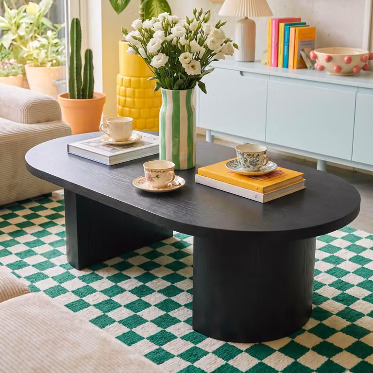 Tavolino da caffè ovale moderno da 120 cm con effetto legno nero - Oviala Trinity