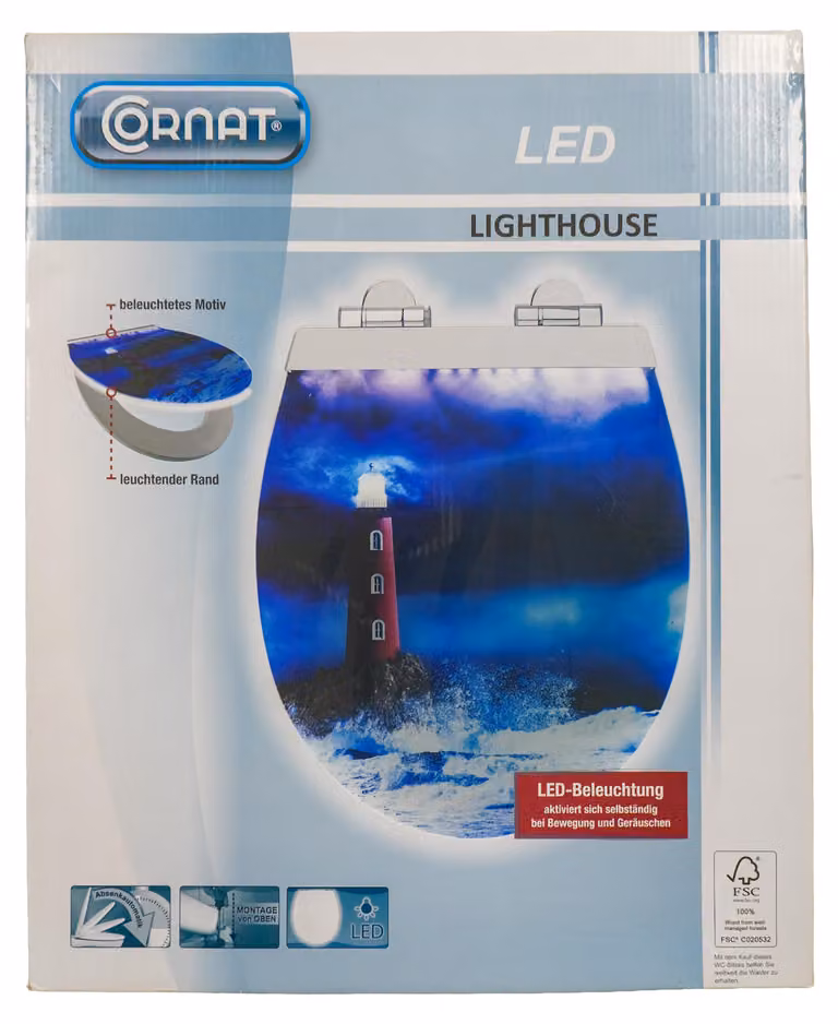 Sedile per WC Cornat Light House LED, MDF, bordo rovesciato, con funzione soft-close, KSDSC361