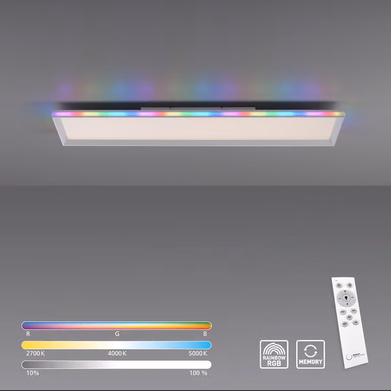 Plafoniera LED, effetto arcobaleno, telecomando, L 100 cm