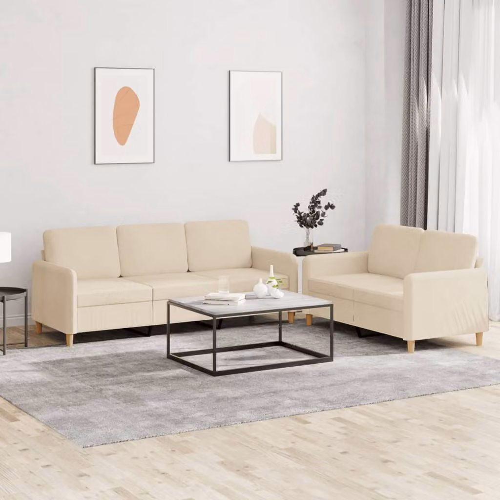 Maison Exclusive - Set divano a 2 posti con cuscini in tessuto color crema