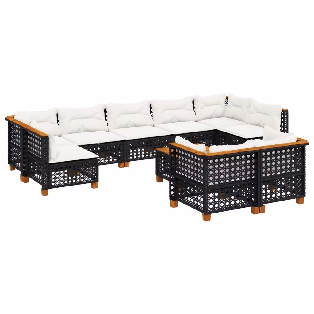vidaXL Set Divani da Giardino a Forma di L in Polyrattan Nero con Cuscini e Tavolino da Esterno – 2