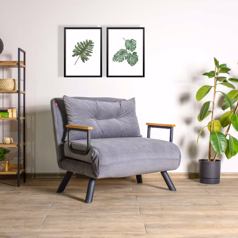 Hanah Home, Sando Single - Grey, divano letto, divano letto a 1 posto, grigio, poliestere, 67 x 78 x 78 x cm