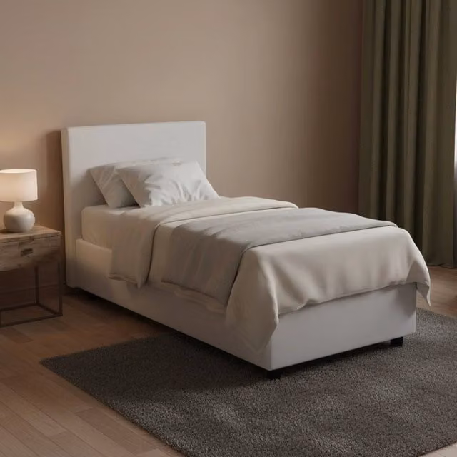 Letto singolo contenitore Adrama Talamo Italia con rivestimento in ecopelle e materasso incluso, Bianco, 80x190 cm
