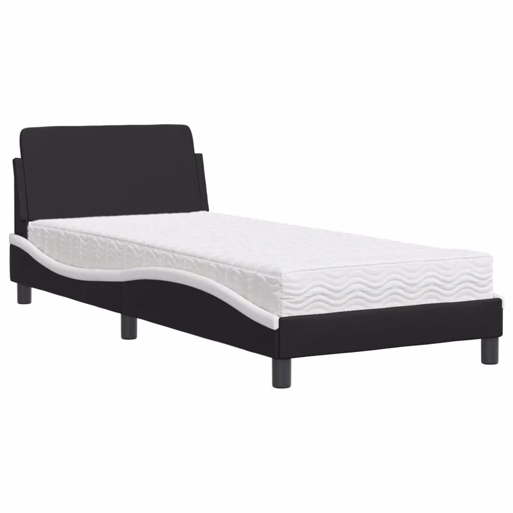 Letto con Materasso Dover Nero e Bianco 80x200 cm in Pelle finta