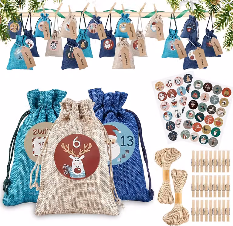 Calendari dell'Avvento - Sacchetti regalo di Natale - Calendario di Natale - Sacchetti fai-da-te - Calendario dell'Avvento da riempire - Sacchetto di Natale