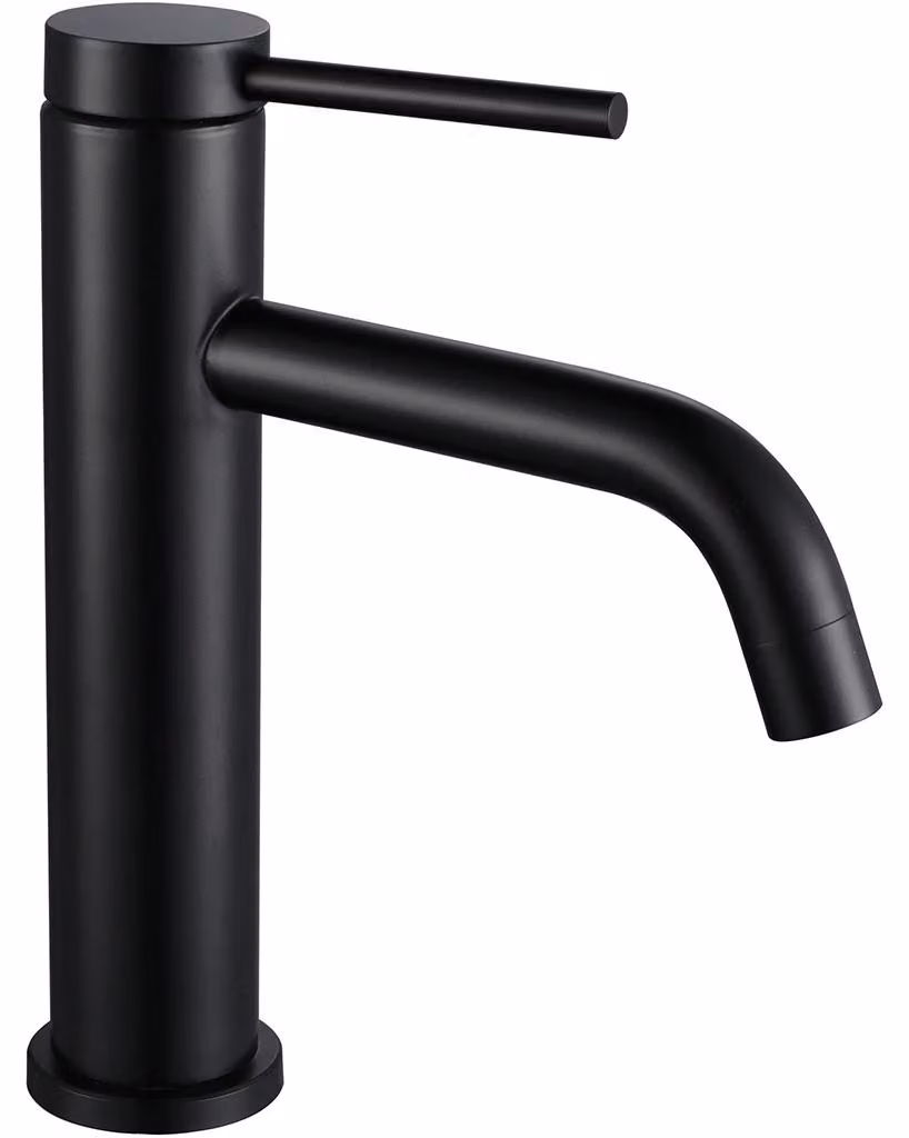 Miscelatore monocomando per lavabo, modello Selma, finitura nera opaca, design basso