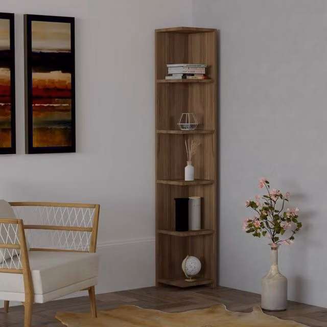 Biblioteca Tufillo DMORA, Libreria con 5 Ripiani in Legno Marrone, L/P/H: 25 x 25 x 160 cm