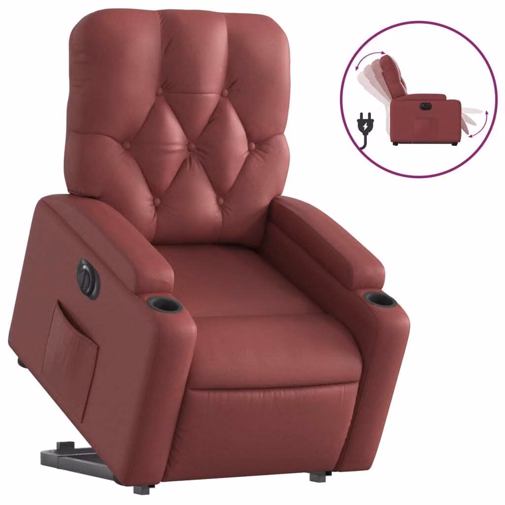 Poltrona Alzapersona Reclinabile Rosso Vino in Pelle finta