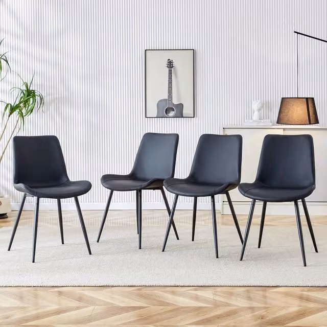 Set di 4 sedie da pranzo moderne Zephmum in nero con rivestimento in ecopelle e struttura in metallo