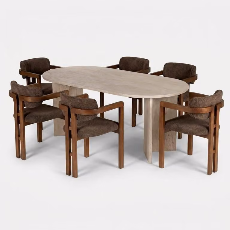 Set da pranzo Meridia 6 con 6 sedie moderne in noce - marrone