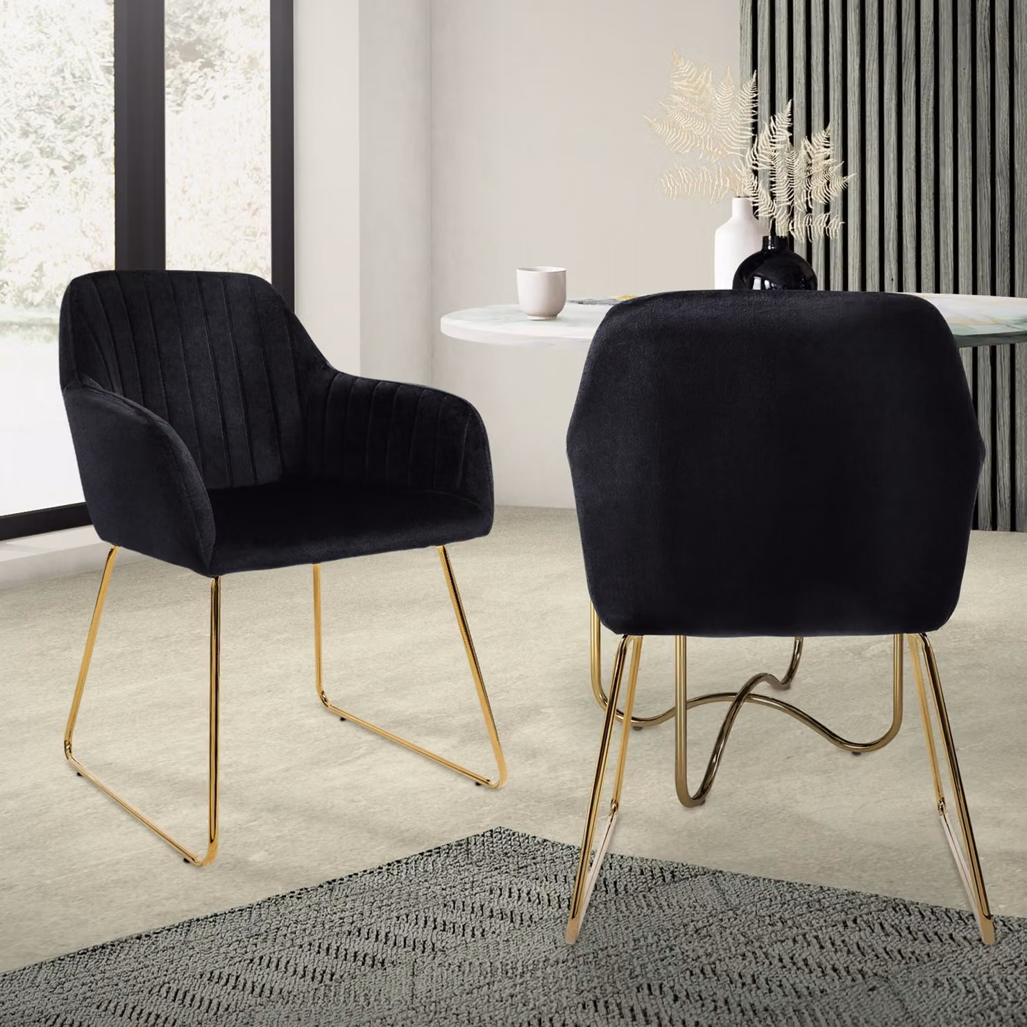 ML-Design set di 2 sedie da pranzo con schienale, nero, in velluto