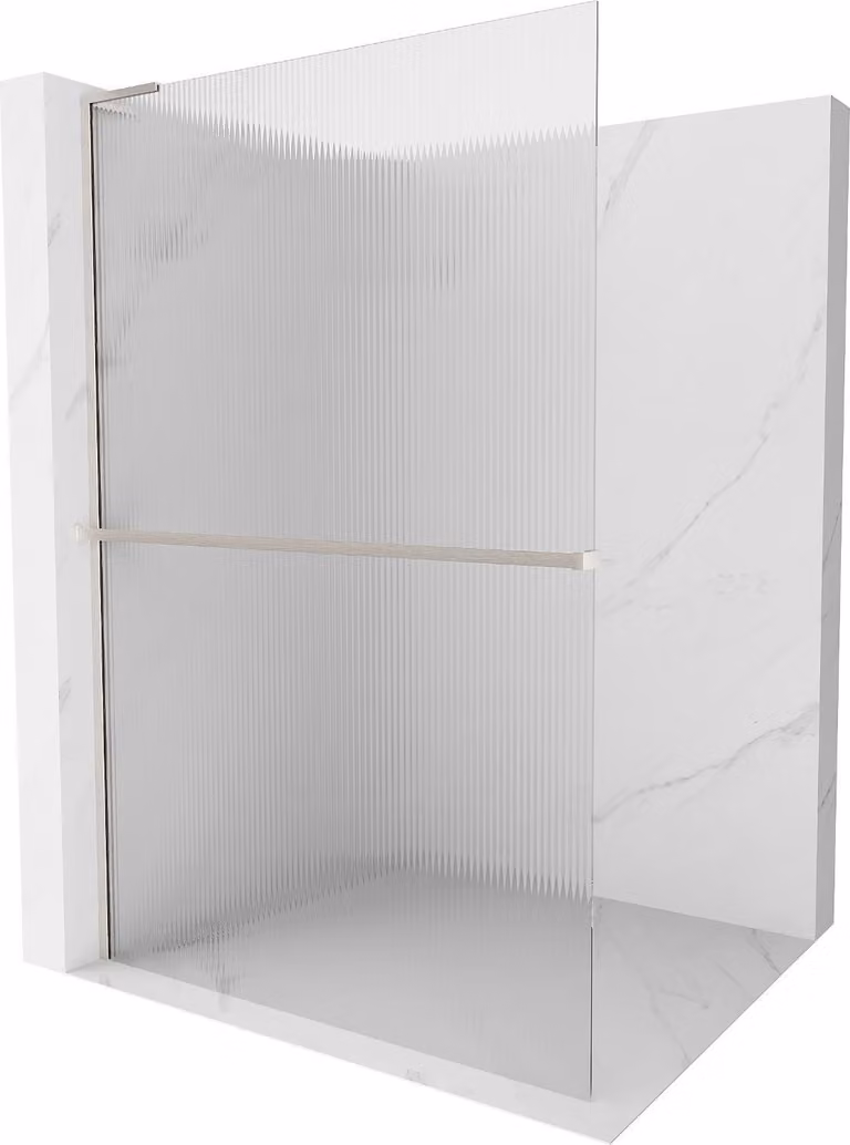 Mexen Kioto+ L parete doccia con mensola Walk-in 80 x 200 cm, strisce, nichel spazzolato - 800-080-123-97-09