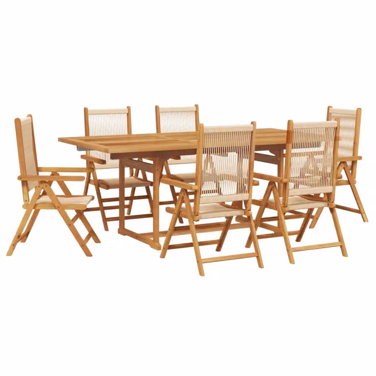 Set Pranzo da Giardino 7 pz Beige Polipropilene/ Legno Massello