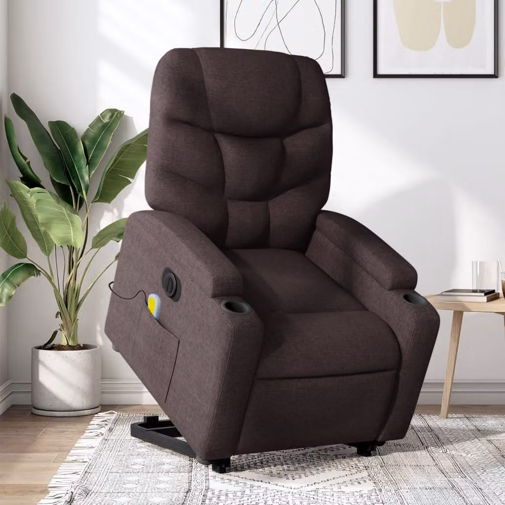 vidaXL Poltrona Alzapersona Elettrica con Massaggio in Tessuto Marrone – 1
