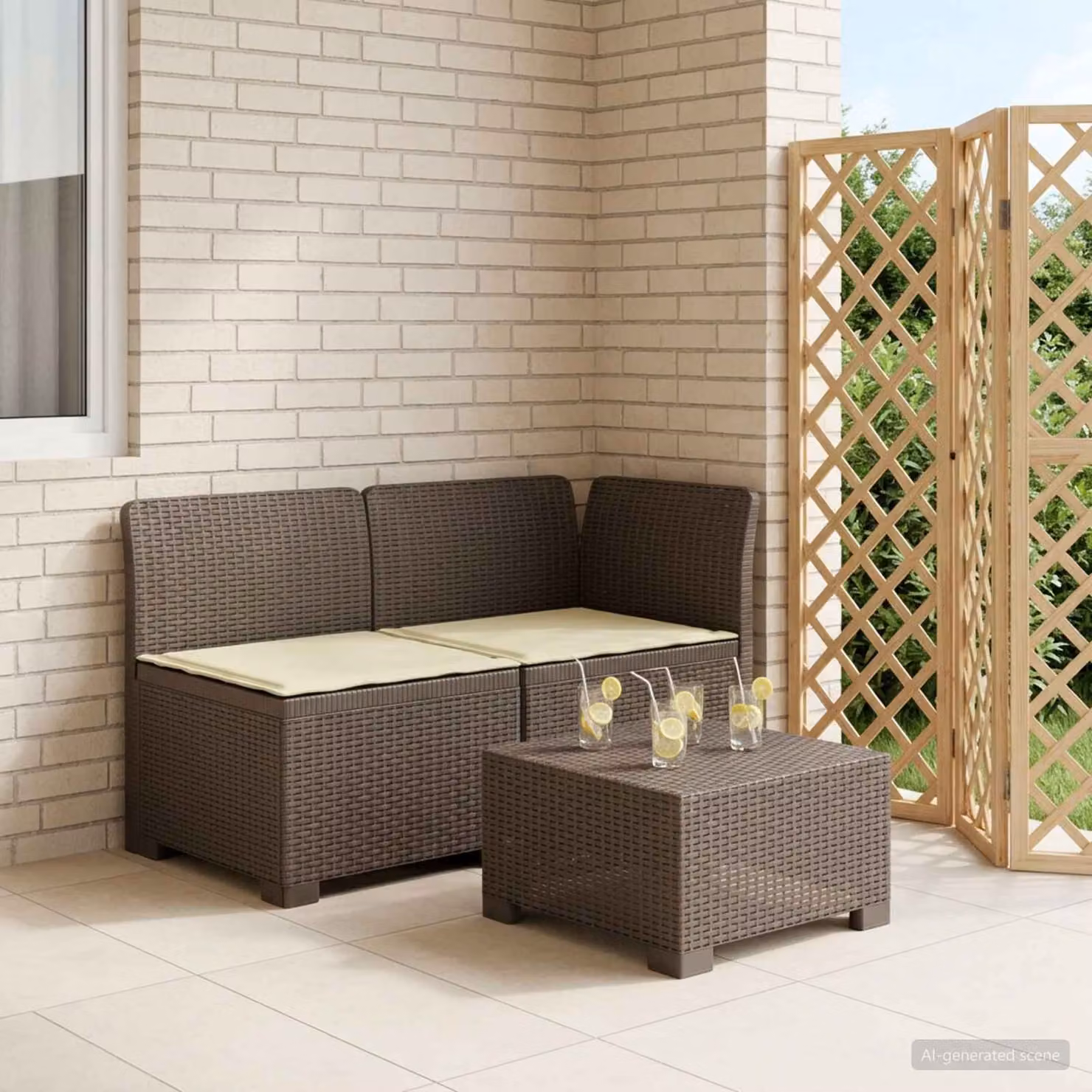 Divano da giardino a 2 posti vidaXL con cuscini in stile rattan moderno per terrazzo o balcone