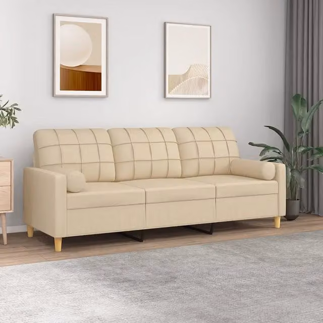 Divano a 3 posti moderno vidaXL in tessuto beige con cuscini e coperture rimovibili L: 198 cm, P: 80 cm, H: 77 cm – 1