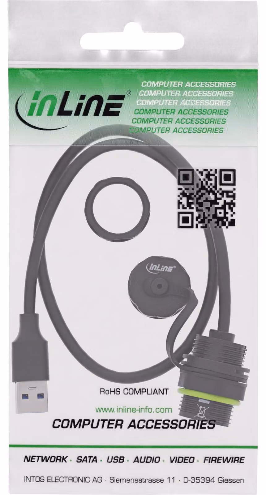 Connettore cavo USB-A InLine®, IP68, schermato, da femmina a maschio, 50 cm