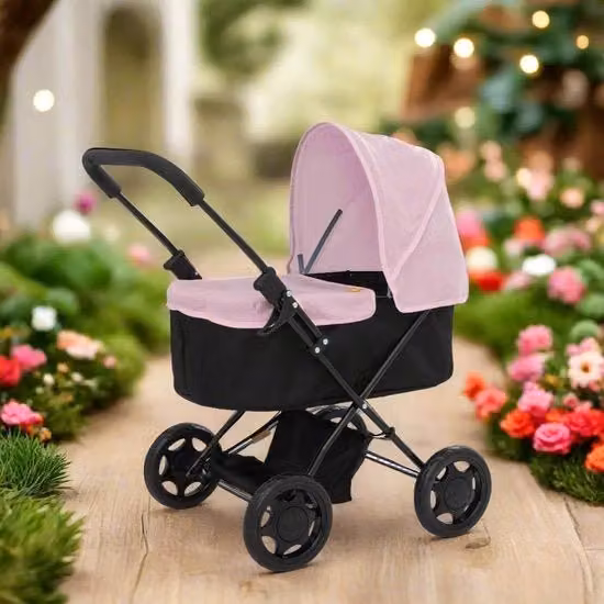 Carrello per Bambini con Cinturino Rimovibile e Cappuccio Regolabile, Sistema di Viaggio Leggero e Ripiegabile in Nero e Rosa, Sistema di Stoccaggio per Bambini Dall'Età di 3 Anni