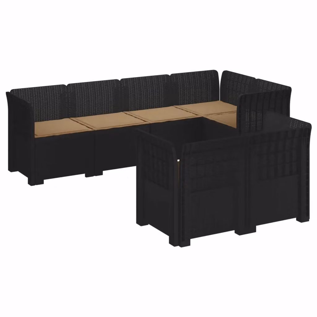 Divano da giardino 7 posti vidaXL in polyrattan antracite con cuscini imbottiti e coperture rimovibili – 2