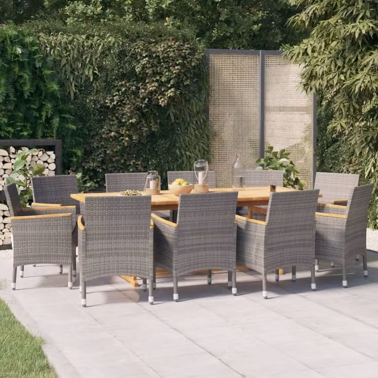 The Living Store 11 pezzi. Set da pranzo da giardino con cuscini Grigio