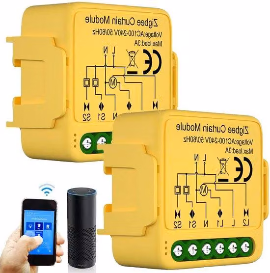 Due telecomandi intelligenti per tapparelle a 24 GHz con supporto Alexa, comando tramite app, funzione timer, compatibili con Alexa/Google Home.