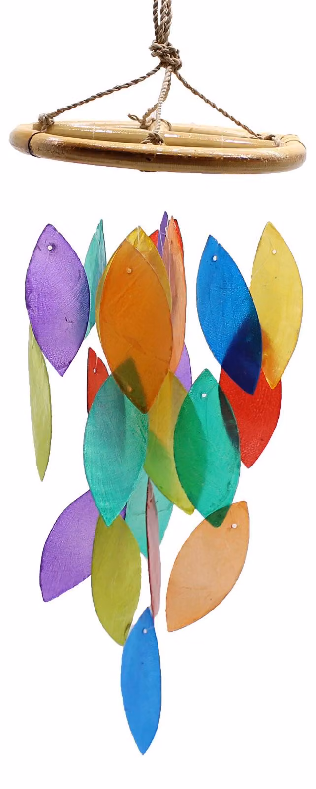 Campanelli in legno - Foglie arcobaleno e bambù