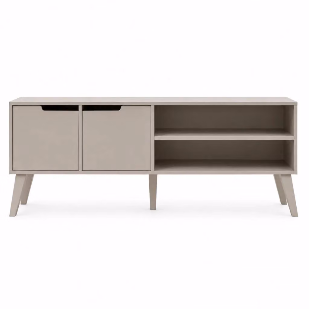 Mobile Porta Televisore in MDF Stile Scandinavo con 2 Ante e 2 Vani A Giorno Colore Cashmere L 160 x P 40 x H 55 cm – 2
