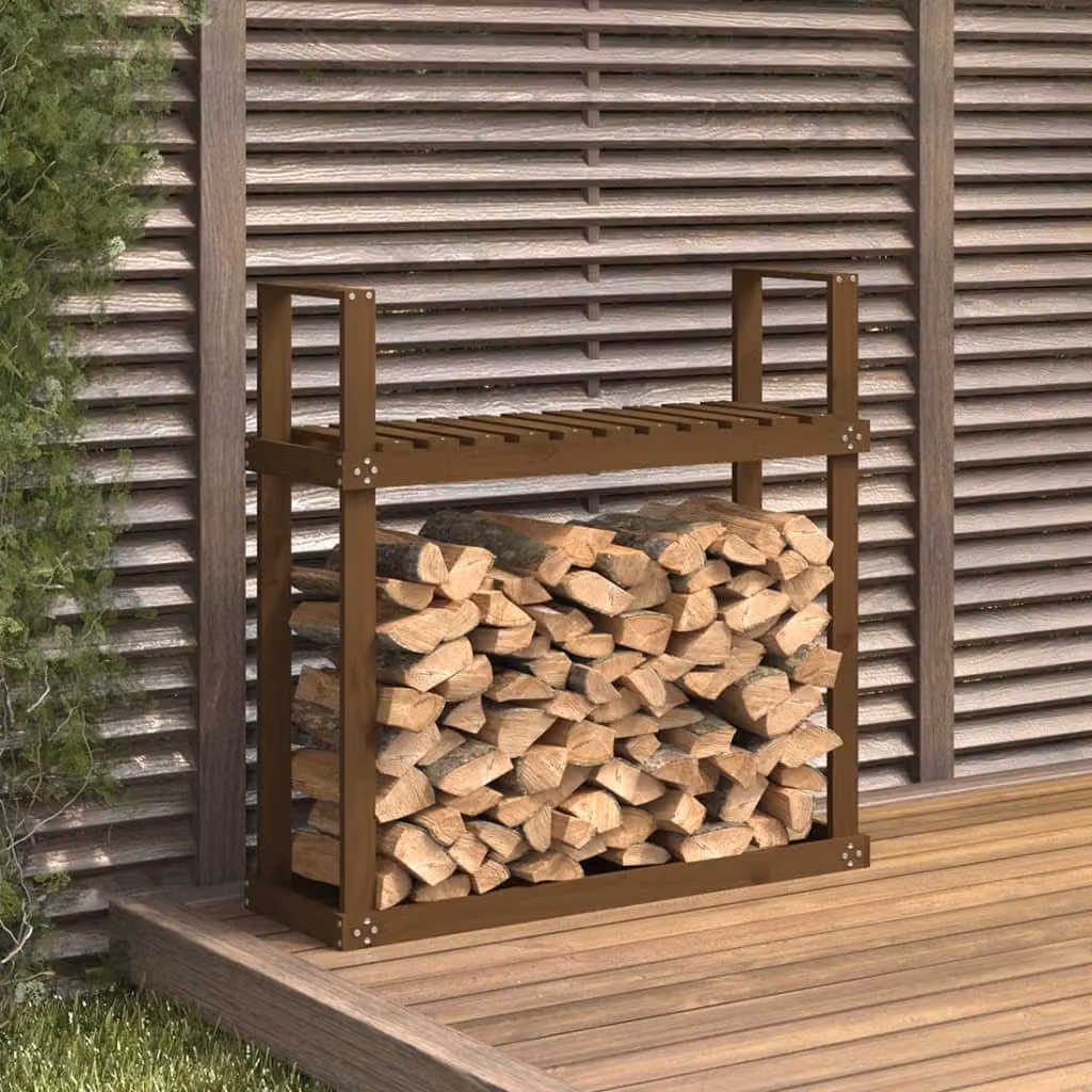 vidaXL Mobiletto Portalegna Ambra in Legno Massello di Pino, Marrone, L 110 cm, P 35 cm, H 108,5 cm