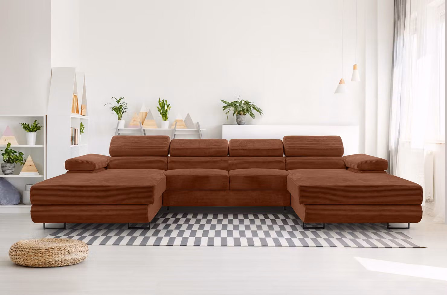 AX LIVING Divano a U con funzione letto Arborio U 352 cm in rosso mattone
