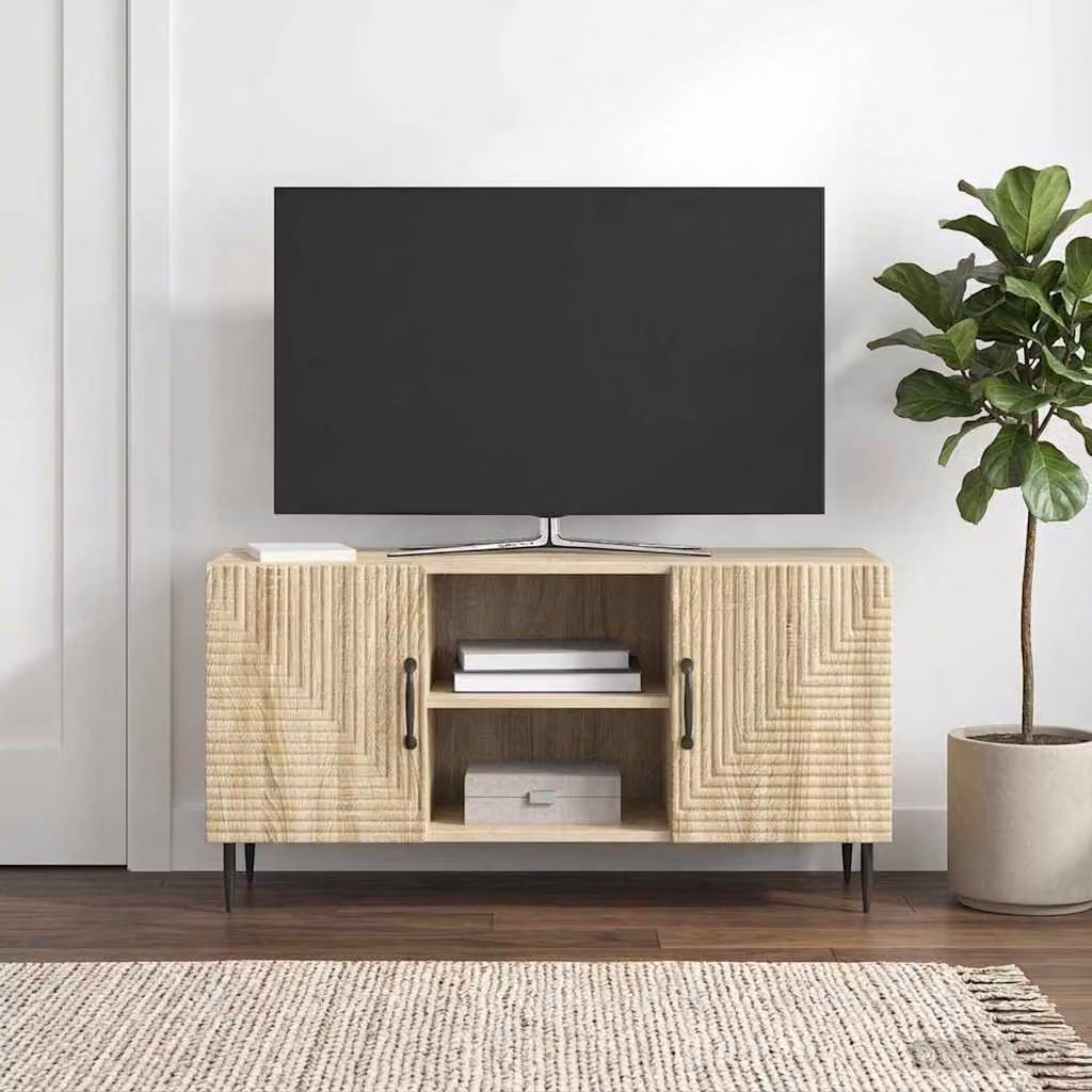 Mobile TV vidaXL in stile vintage color rovere sonoma con ruote, L 102 x P 34,5 x H 50 cm