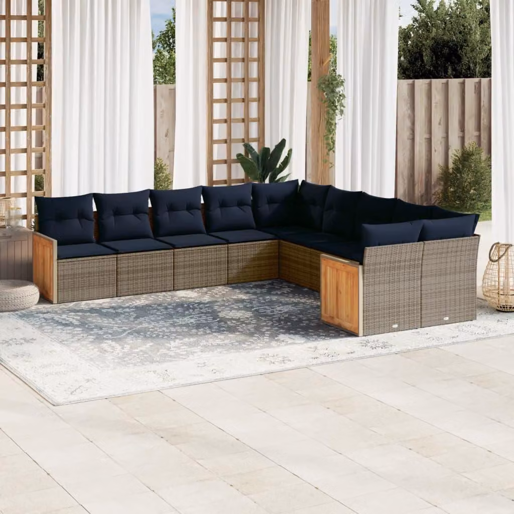 Maison Exclusive - Set divano da giardino 10 pezzi con cuscini, grigio, polyrattan