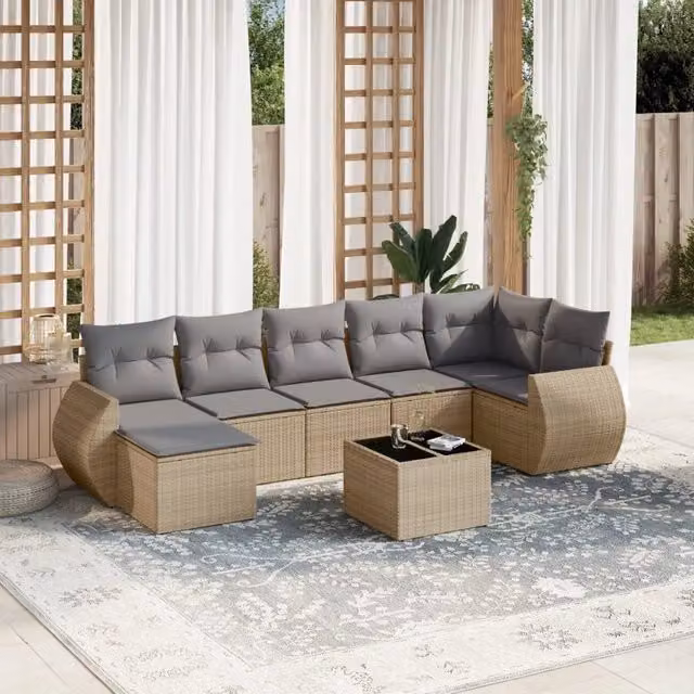 Set Divano da Giardino 8 pz con Cuscini Beige in Polyrattan 3254026