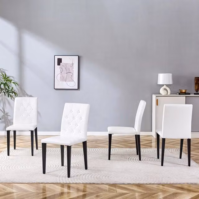 Set di 4 sedie da pranzo in bianco e nero: lusso discreto. La scelta ideale per le sale da pranzo in stile europeo, con gambe in metallo nero per una