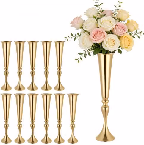 Set di 12 Vasi Decorativi Centrotavola VEVOR in Metallo Oro per Composizioni Floreali, Altezza: 55 cm