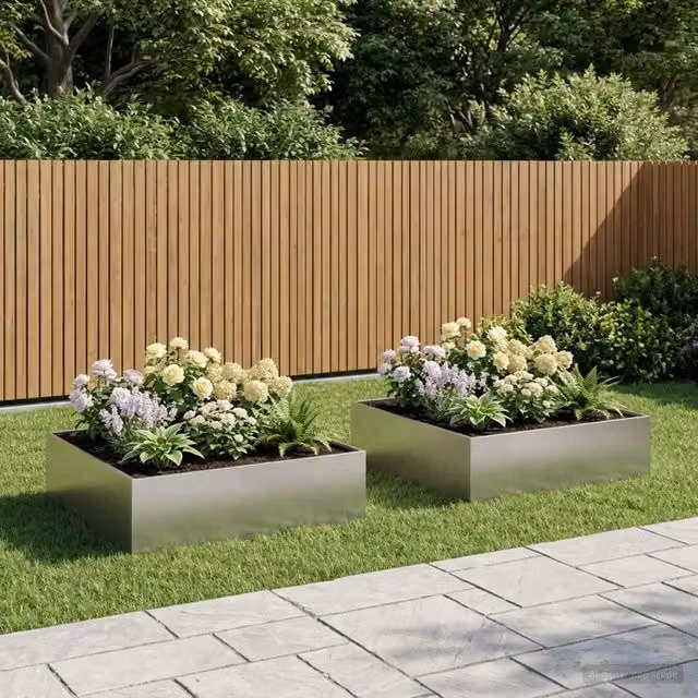 Vaso da giardino 2 pz Argento 80 x 80 x 30 cm Acciaio Inox 8005073