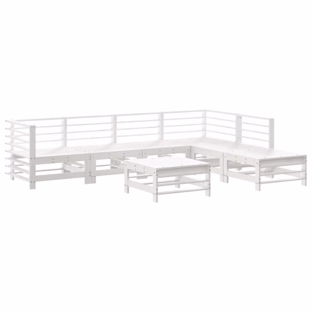 Set Salotto da Giardino 7 pz Bianco in Legno Massello di Pino