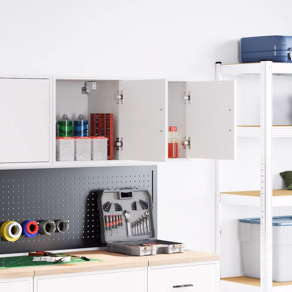vidaXL Pensili per Garage 2 pz Bianco in Legno Multistrato