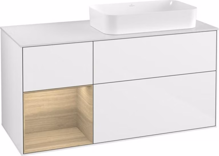 V&B illuminazione a parete del mobiletto Finion 120cm, Pl w m, Rg li Oa ven, glo wh. Lac