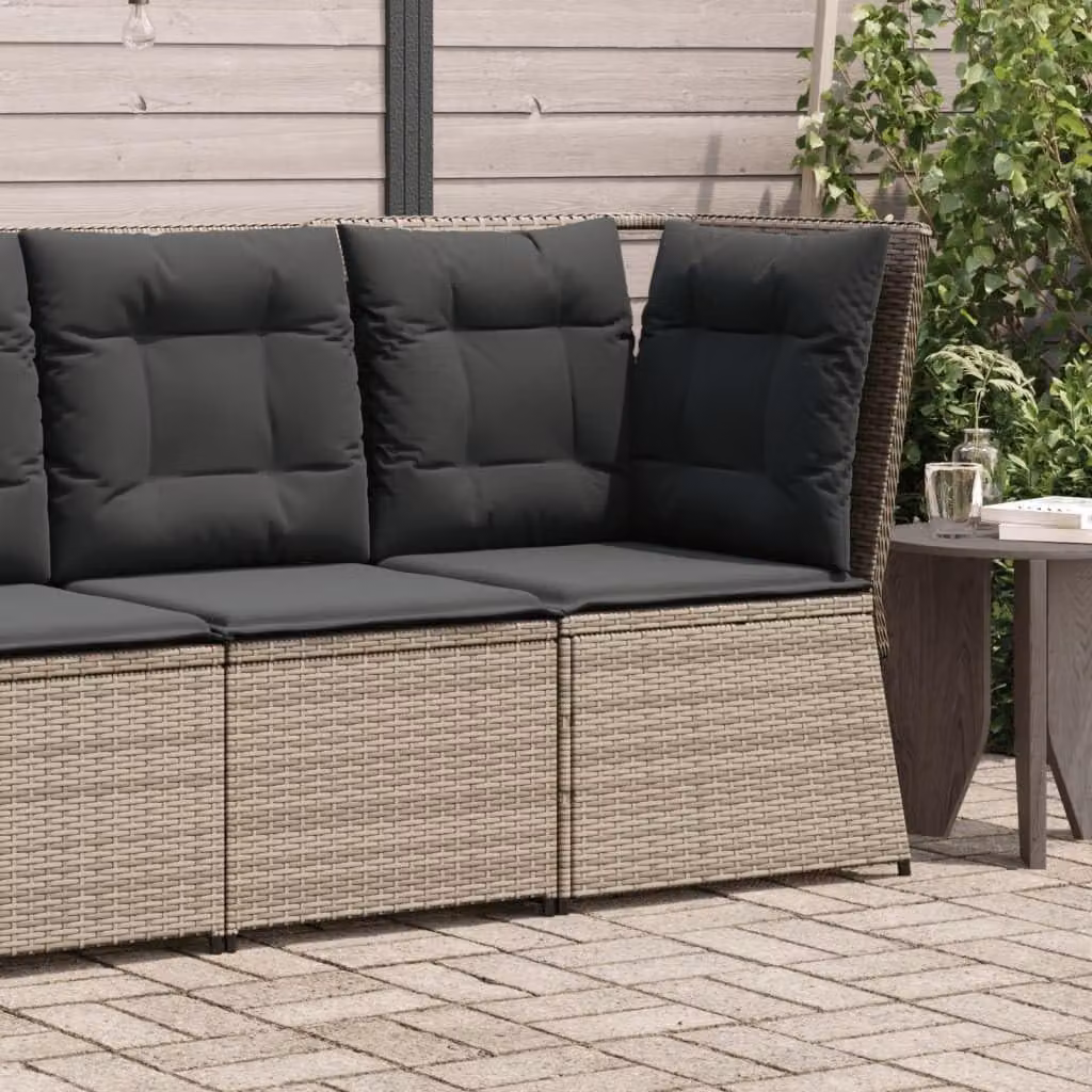 Panca da giardino in polyrotan grigio con cuscini spessi