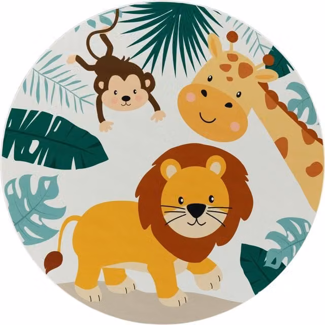Tappeto rotondo per bambini Bini beige e multicolore con decorazione animal, diametro: 160 cm