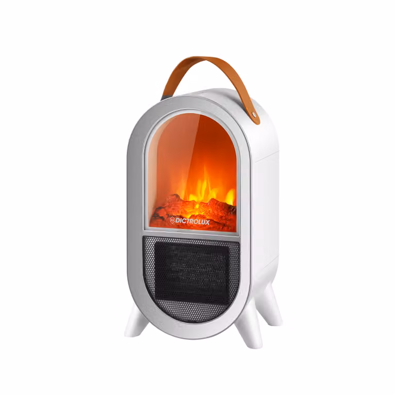 Termocamino Elettrico Decò Dictrolux con Effetto Fiamma, Bianco, 1500 Watt