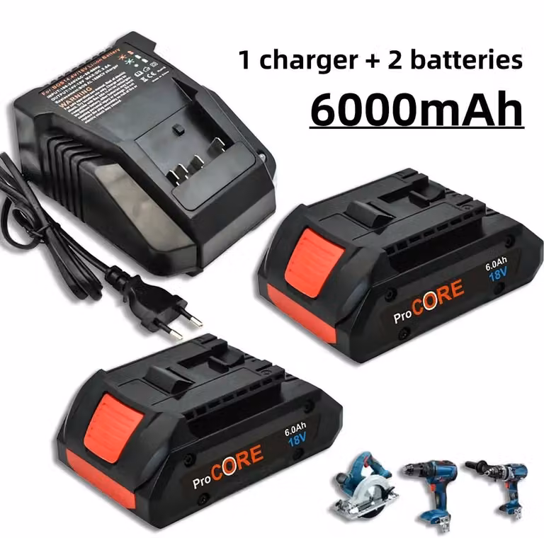 Batterie, capacità 6,0 Ah, tensione 18 V, caricabatterie, capacità 6,0 Ah x 2, quantità: 1