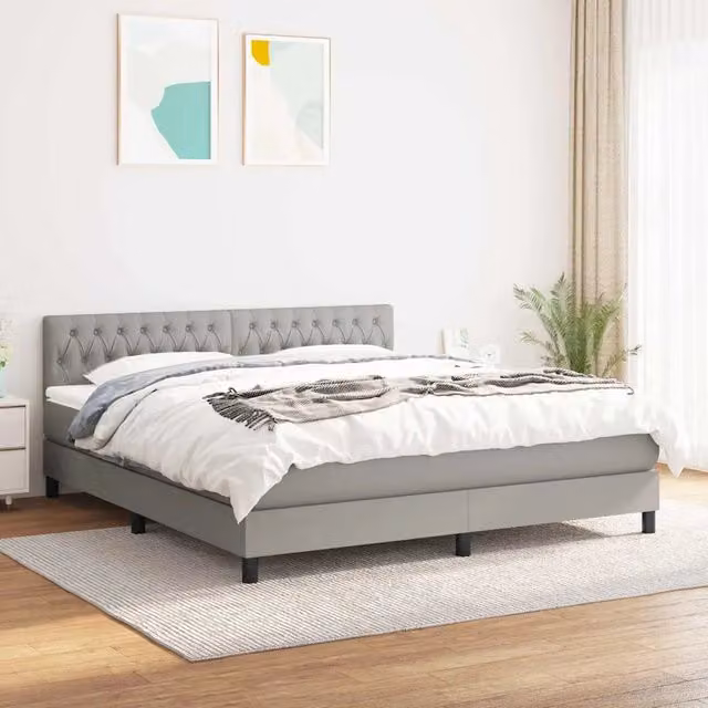 Letto Ibrido con Giroletto a Molle e Materasso vidaXL Grigio Chiaro e Bianco L/P: 180 x 200 cm – 1