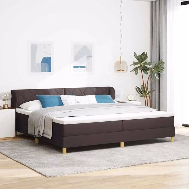 Letto a molle con testiera vidaXL in tessuto marrone con molle a tasche L/P/H: 200 x 200 x 280 cm