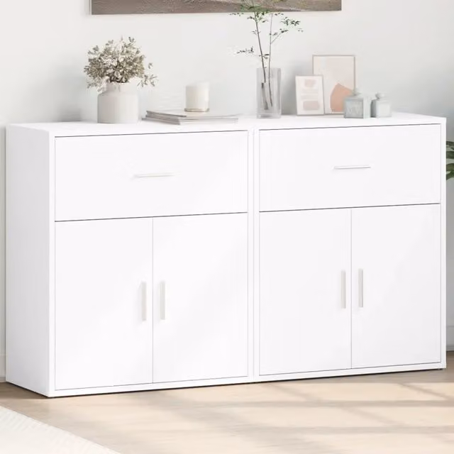 Set di 2 credenze bianche vidaXL in legno multistrato con design minimalista da appendere al muro L: 60 cm, P: 30 cm, H: 70 cm