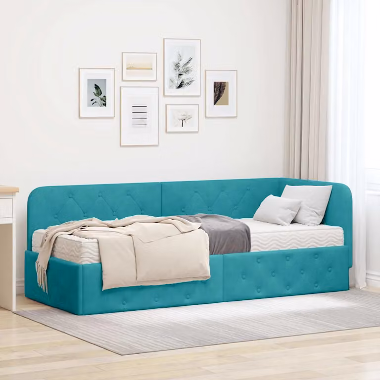 Cornice del letto ad angolo vidaXL in velluto turchese, L 80 x P 200 cm