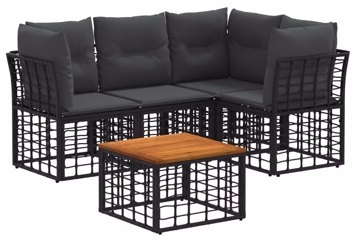 Set di divani da esterno 5 pcs Nero e Grigio scuro Poliestere